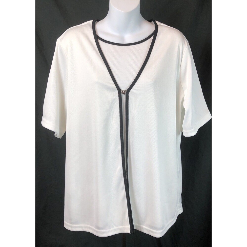 Notations Knit Combo Top 1X Wht Blk ScoopNeck ShortSleeve Cottage Career Capsule